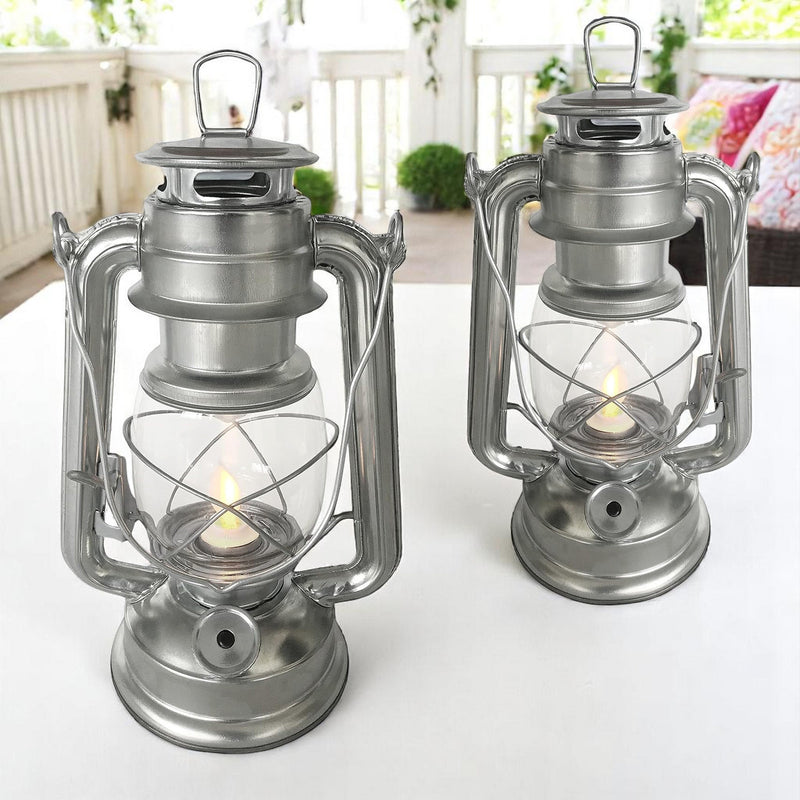 Set of 2 Amtech LED Hurricane Lanterns | Flickering Flame Effect Storm Lamps | Batteries included