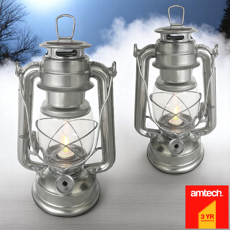 Set of 2 Amtech LED Hurricane Lanterns | Flickering Flame Effect Storm Lamps | Batteries included