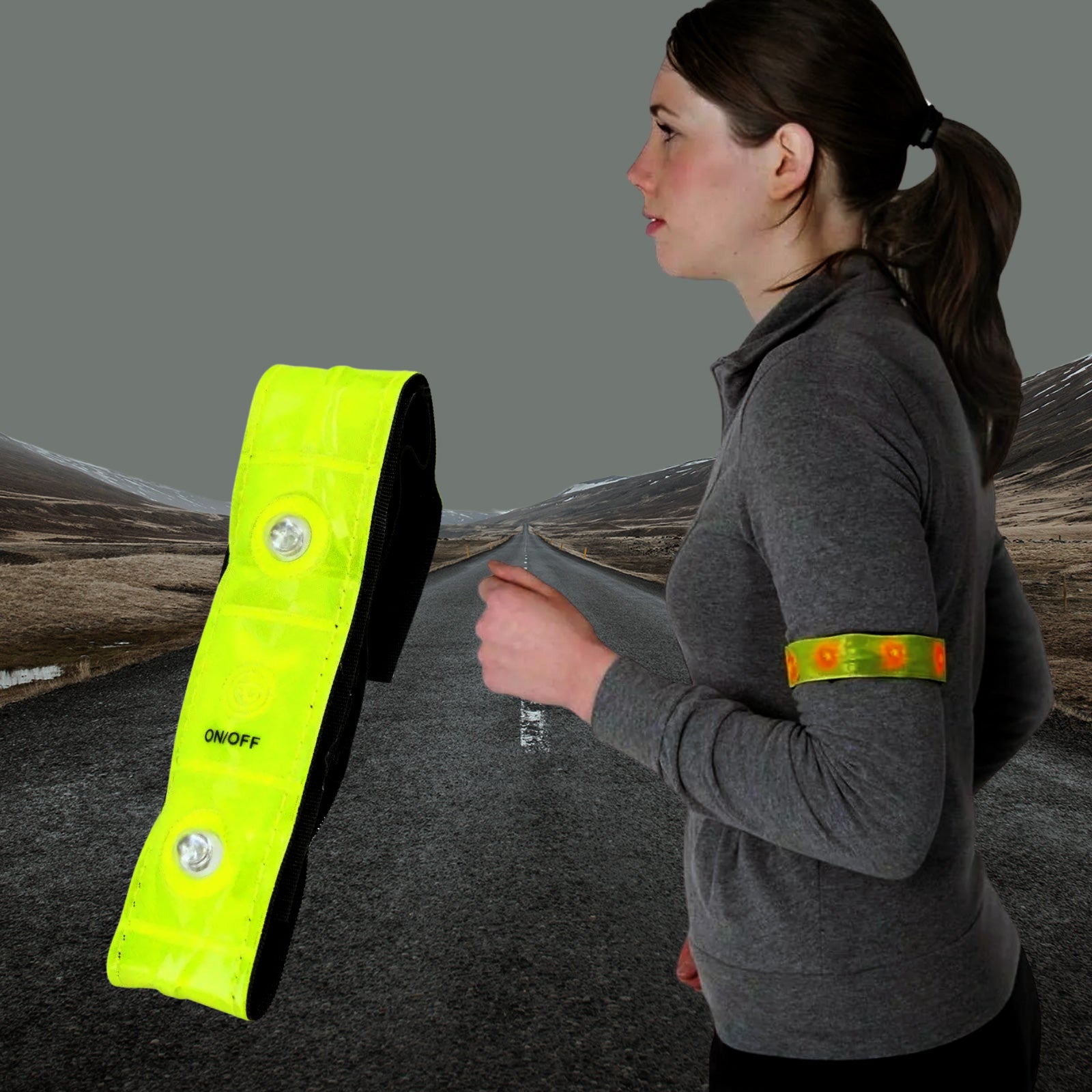 0.9m Bike Chain with Combination Lock Padlock plus Cycle Lights & 2pc Hi Vis LED Armbands