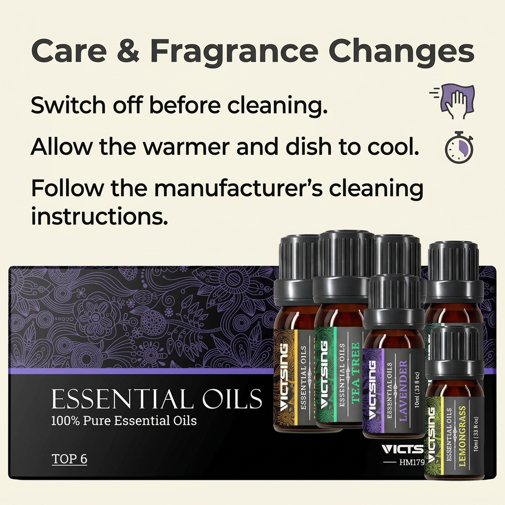 Care and fragrance changes for electric warmer and essential oil bundle