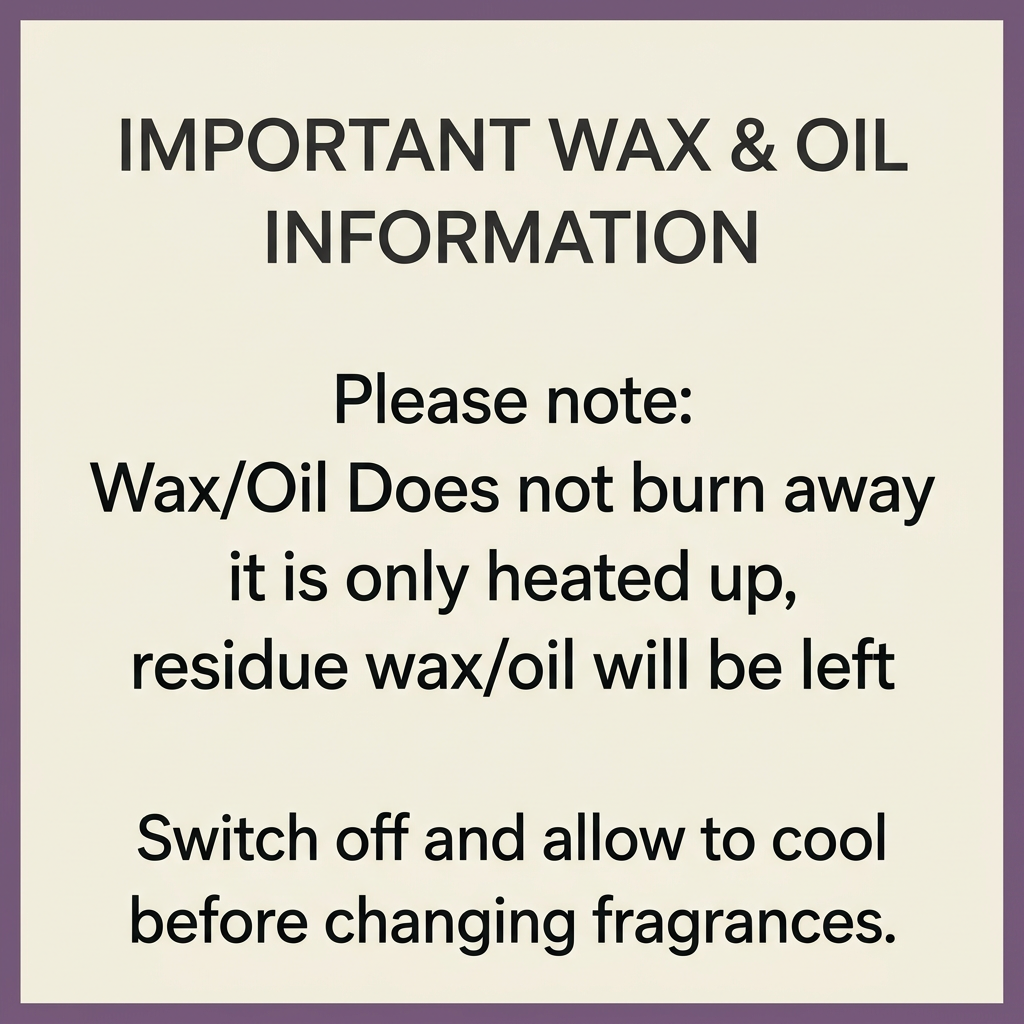 Wax and oil residue warning for electric warmer and essential oil bundle