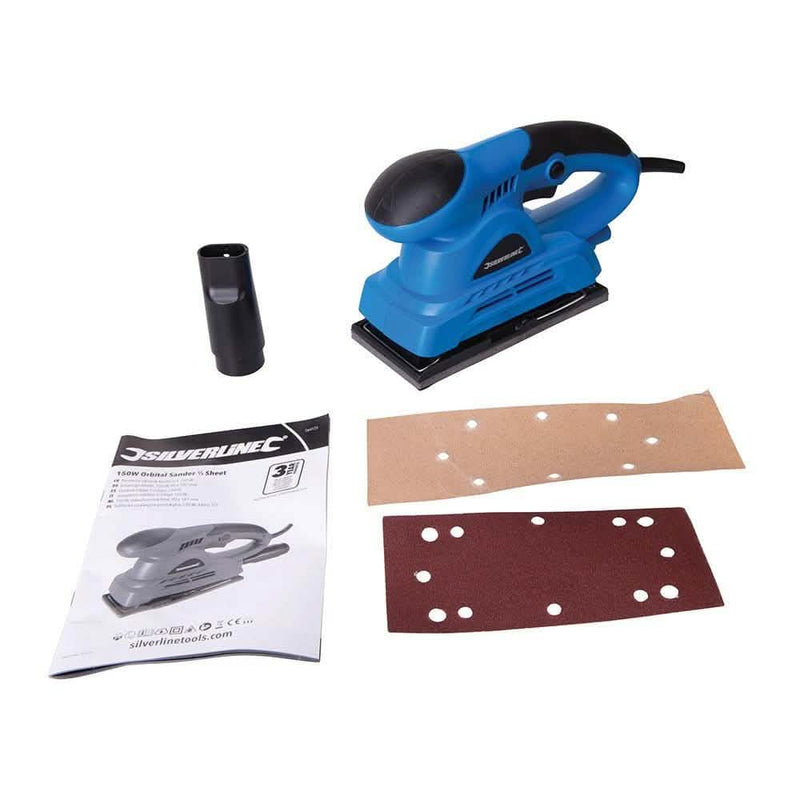 Silverline 1/3 Sheet Electric Sander Silverline 160W 1/3 Sheet Orbital Sander + 22 Sanding Sheets - 3yr Guarantee