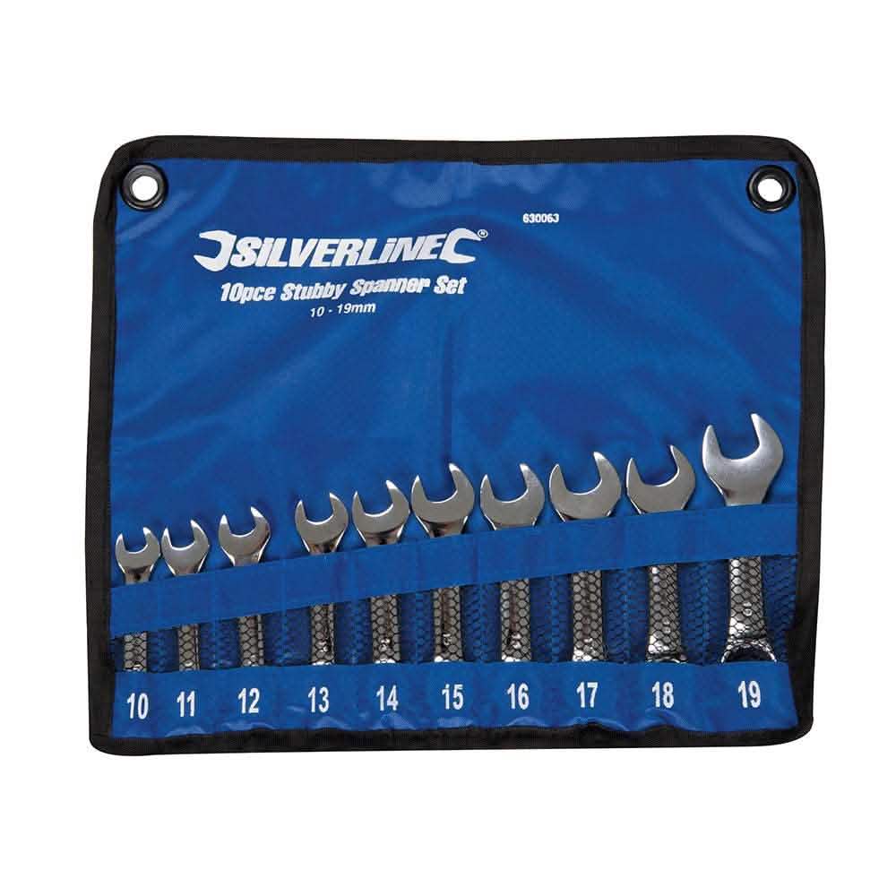 Silverline 10Pce 10-19Mm Stubby Spanner Set Short Combination Automotive 630063