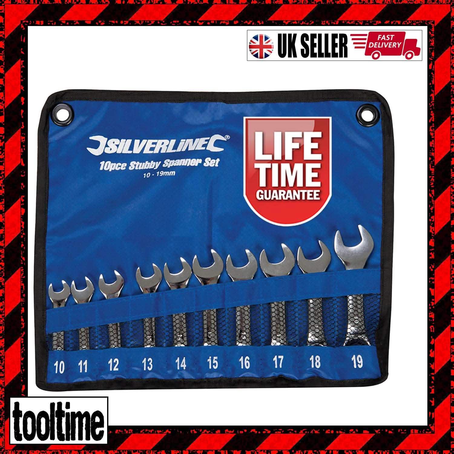Silverline 10Pce 10-19Mm Stubby Spanner Set Short Combination Automotive 630063