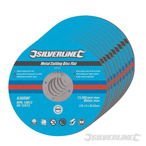 Silverline 10Pk Metal Flat Angle Grinder Cutting Discs 115 X 3 X 22.3Mm Lifetime Warranty