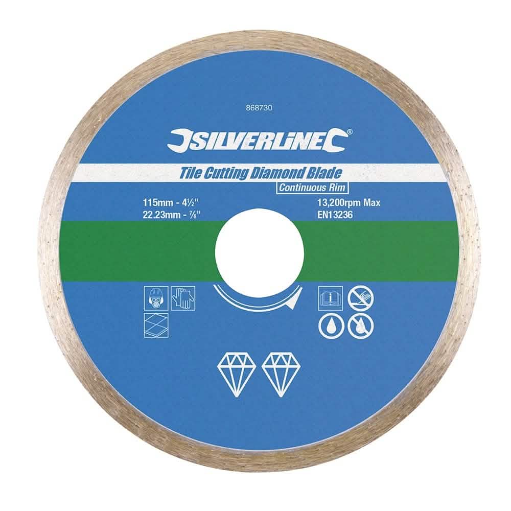 Silverline 115 X 22.23MM CONTINUOUS RIM TILE CUTTING DIAMOND BLADE 868730