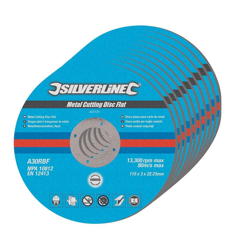 Silverline 115 X 3 X 22.23mm Metal Cutting Discs Flat 10pk 447131 - Lifetime Warranty Silve