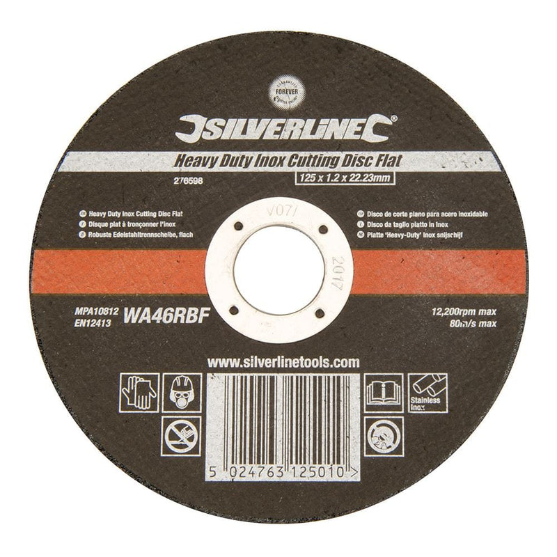 Silverline 125 X 1.2 X 22.23MM HEAVY DUTY INOX CUTTING DISC FLAT 276598