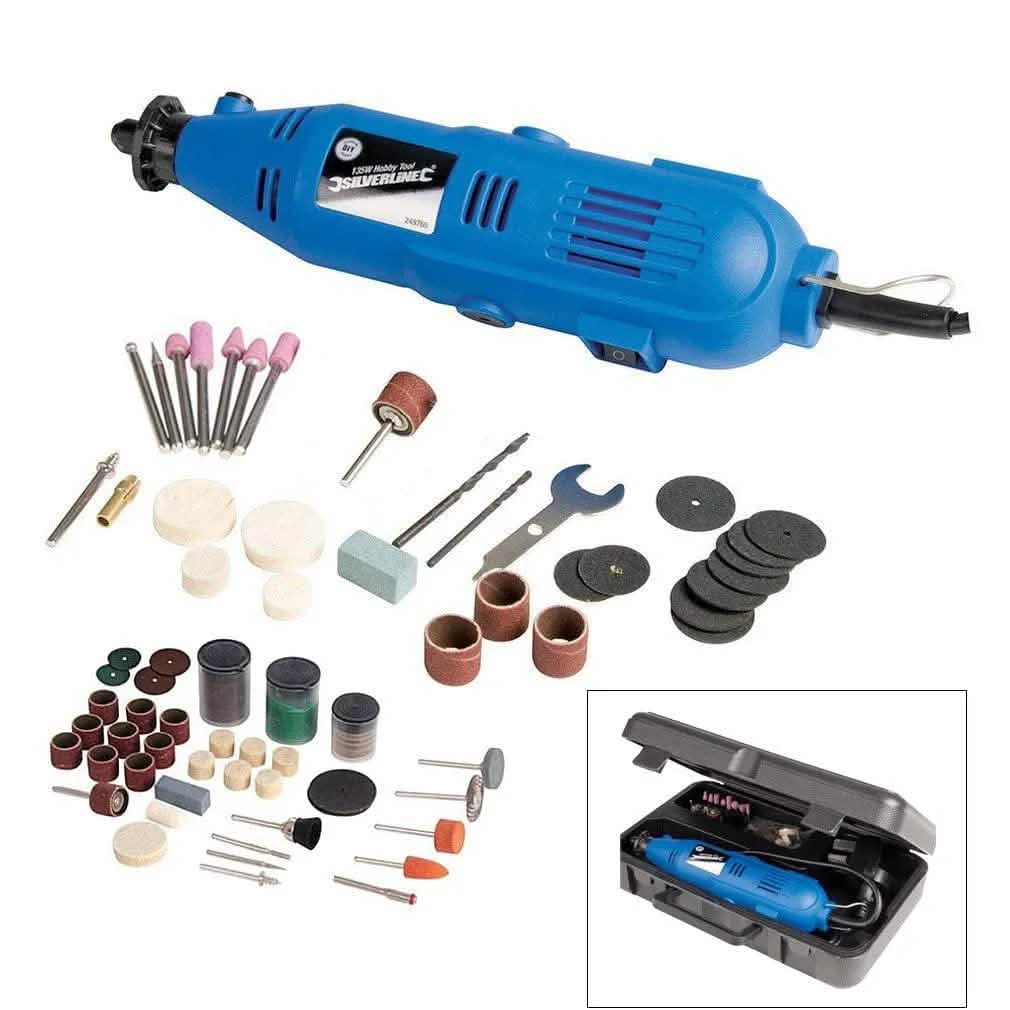 Silverline 135W Mini Rotary Hobby Multi Tool C/W Case + 138 Pc Accessory Set 3Yr Warranty
