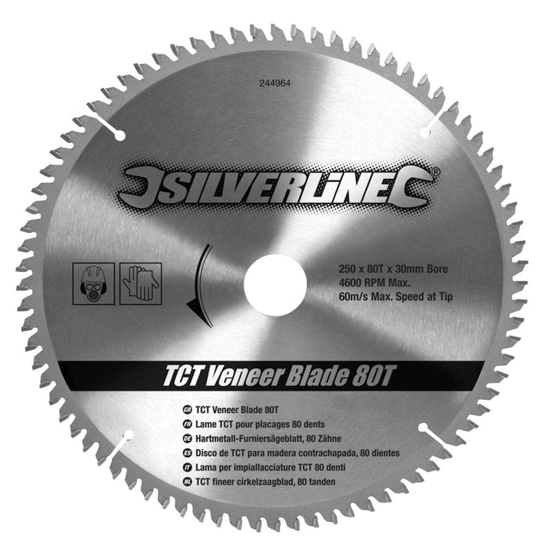Silverline 80t Fine Cut 250mm Circular Saw Blade 30mm Bore 25mm 20-16mm Rings Life Warranty