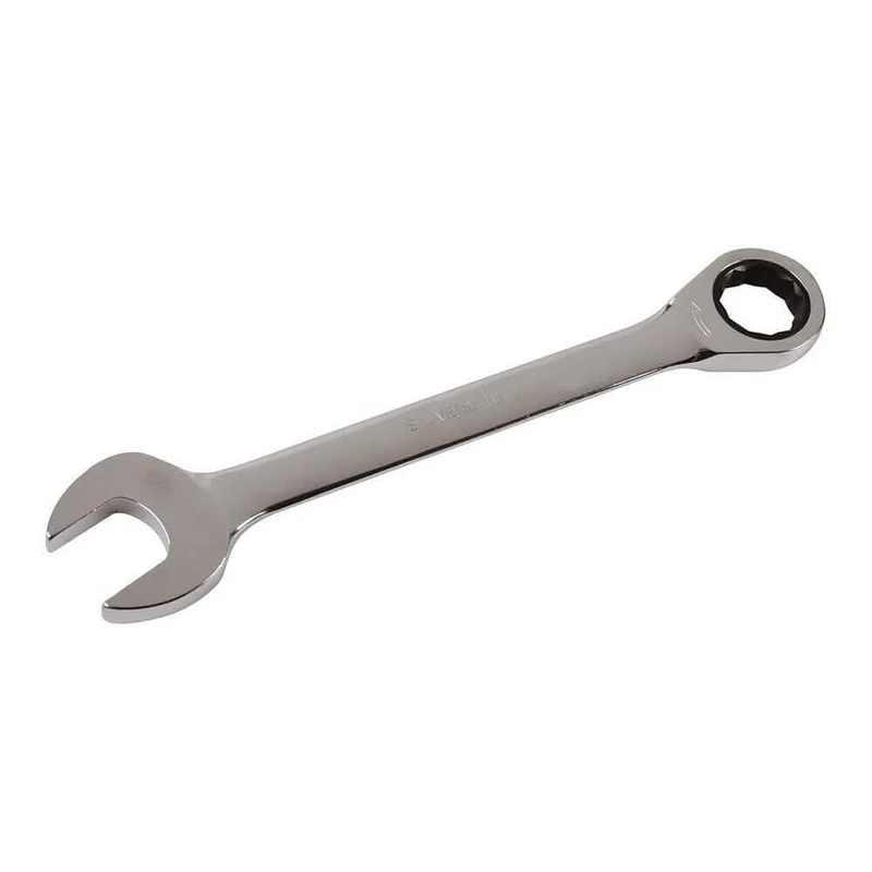 Silverline chrome combination spanners with ratchet box end and open jaw for automotive and workshop use