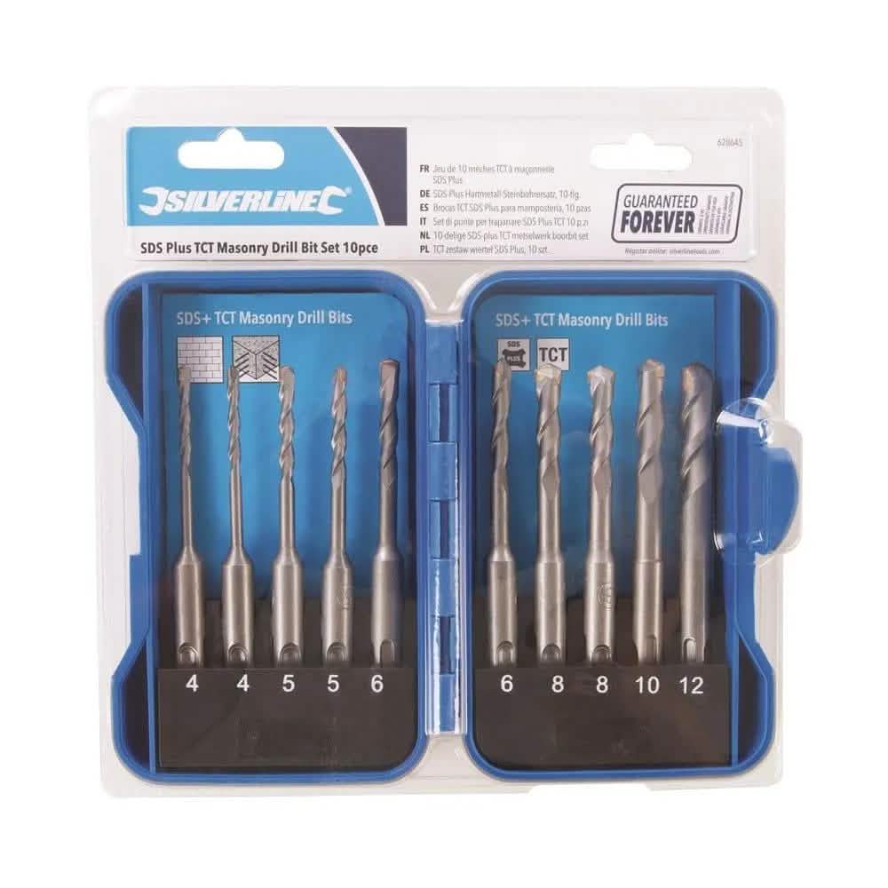 Silverline Drill Bits TCT Masonry Drill Bit Set SDS Plus Silverline 628645 10pce