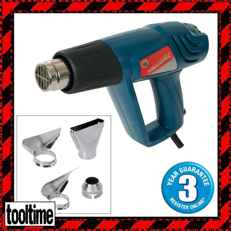 Silverline Heat Gun Hot Air Heat Gun 2000W 3 Speed Adjustable Temp 600°C Silverline 125963