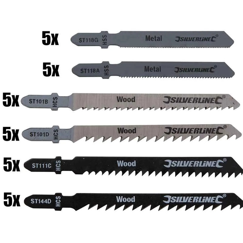Silverline Jigsaw Accessories Silverline 30Pc Assorted Jigsaw Blades For Wood & Metal Bayonet Fitting 234184