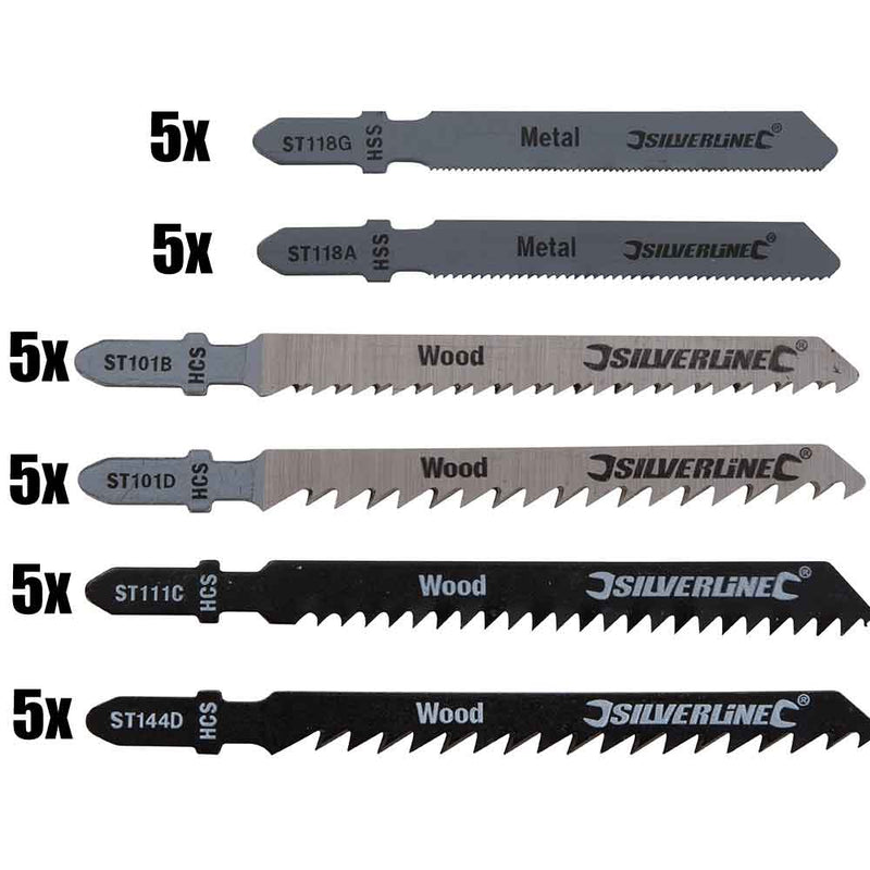 Silverline Jigsaw Accessories Silverline 30Pc Assorted Jigsaw Blades For Wood & Metal Bayonet Fitting 234184