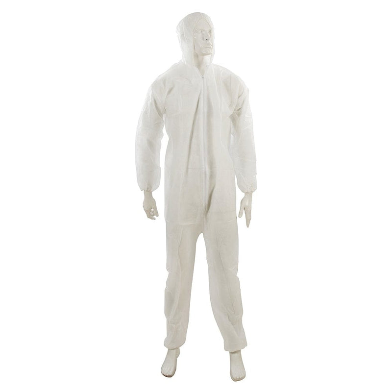 Silverline L 128CM (50") DISPOSABLE ZIP UP OVERALL WITH HOOD 656617 SAFETY AND WORKWEAR