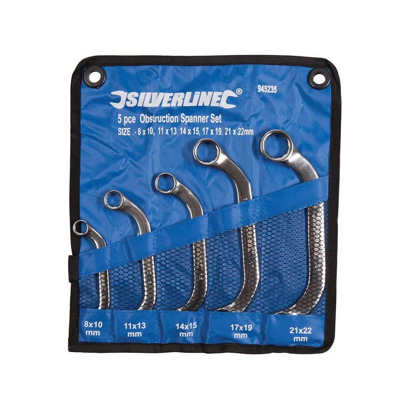 Silverline Obstruction Spanner Set + Storage Roll 8mm - 22mm 5Pce Silverline 945235