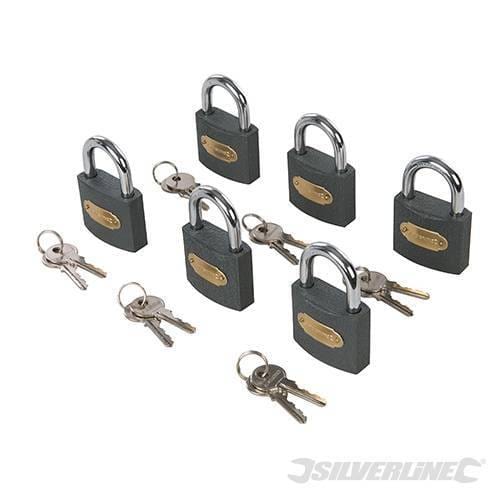 Silverline padlocks 6 PACK- Iron 50mm Padlock Keyed Alike - 12 keys - Lifetime Warranty