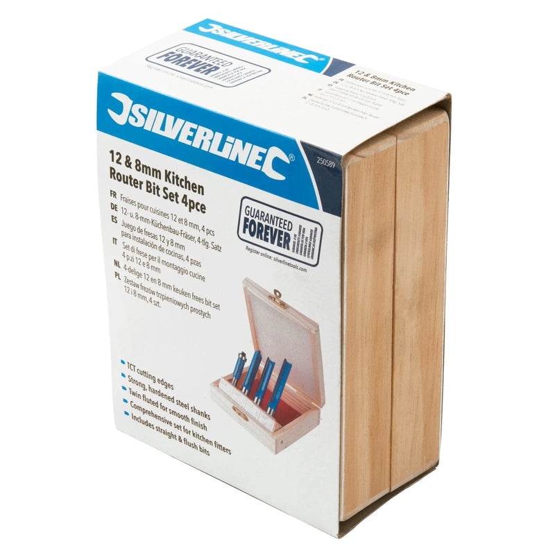 Silverline Router Bit Set 12 & 8mm Kitchen 4pce Silverline 250589