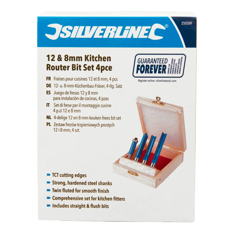 Silverline Router Bit Set 12 & 8mm Kitchen 4pce Silverline 250589