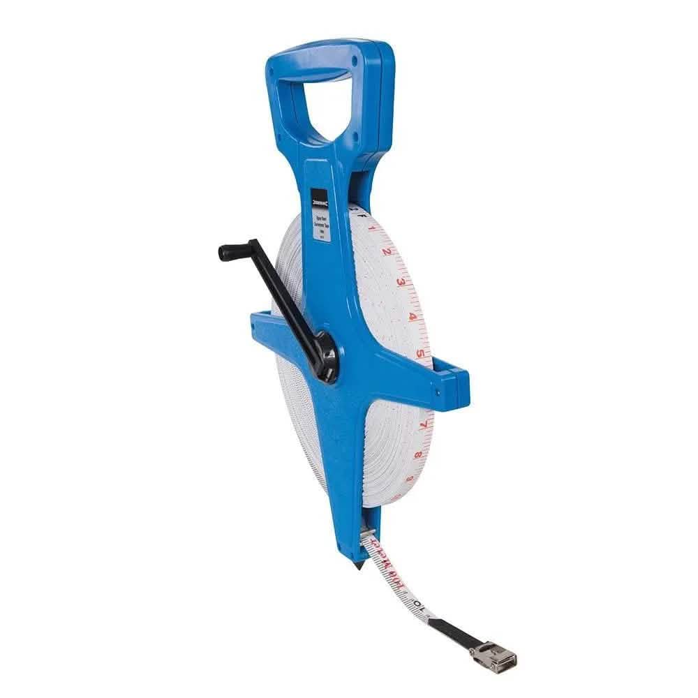 Silverline SILVERLINE 100m OPEN REEL SURVEYORS FIBREGLASS TAPE MEASURE 100 METRE MT47