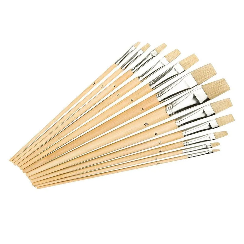 Silverline Silverline 12 Piece Flat Tip Artists Paint Brush Set Hobby Models Paint  633927