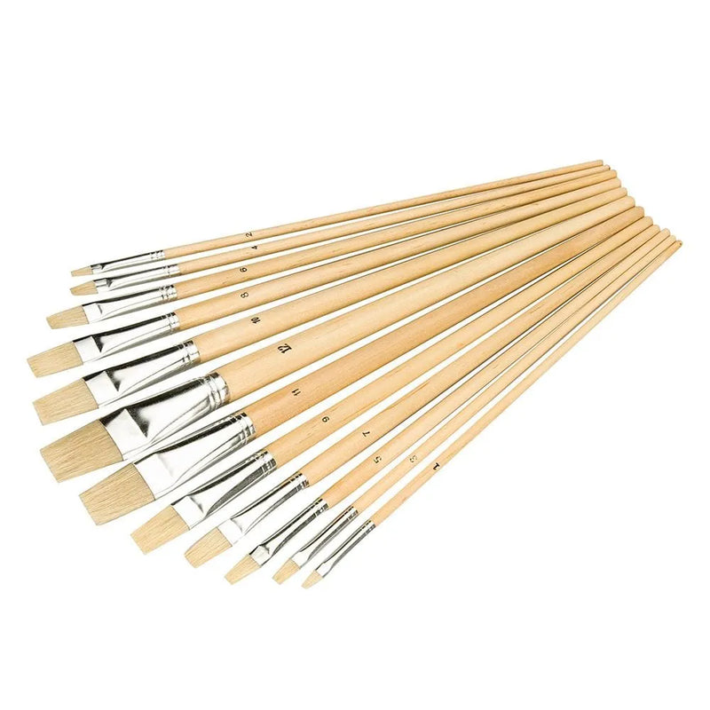 Silverline Silverline 12 Piece Flat Tip Artists Paint Brush Set Hobby Models Paint  633927