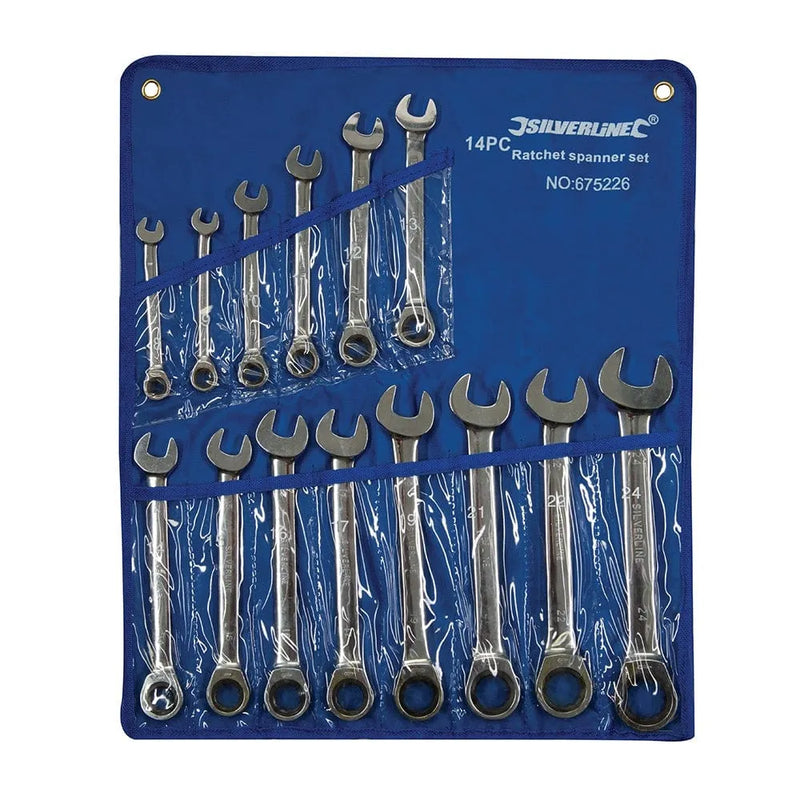 Silverline Spanners Fixed Head Ratchet Spanner Set 14pc 8mm - 24 mm Silverline 675226