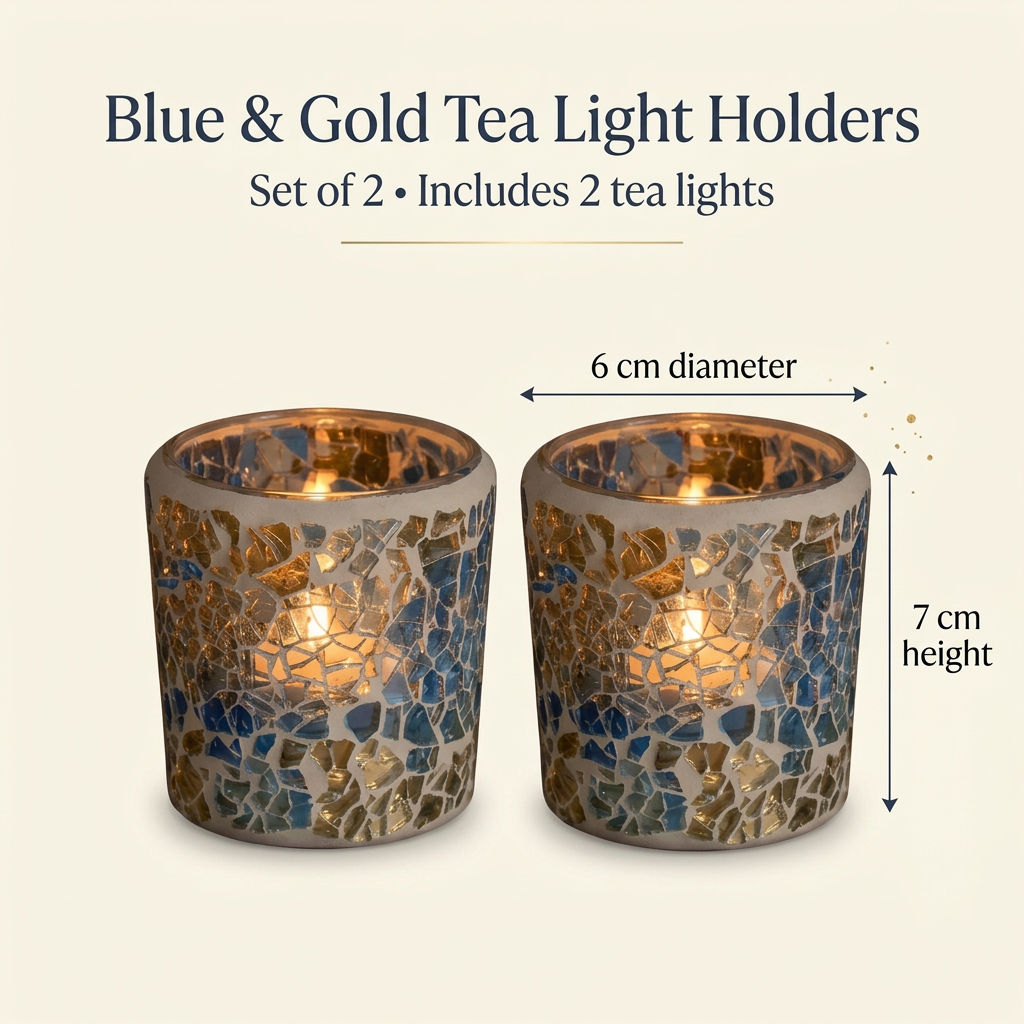 Simplified tea light holder infographic with measurements