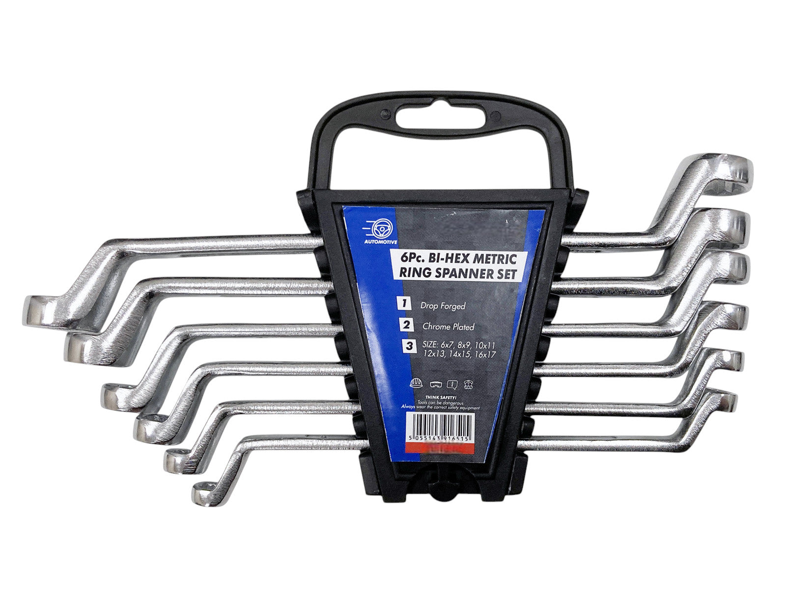 6pc Metric Ring Spanners Set | Carbon Steel 6-17mm Bi-Hexagonal 12 Point Offset Wrenches