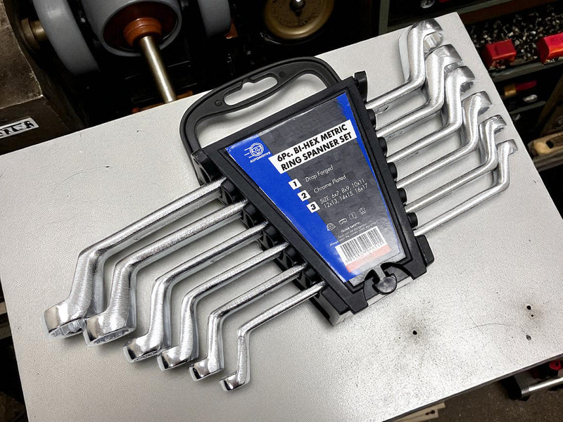 6pc Metric Ring Spanners Set | Carbon Steel 6-17mm Bi-Hexagonal 12 Point Offset Wrenches