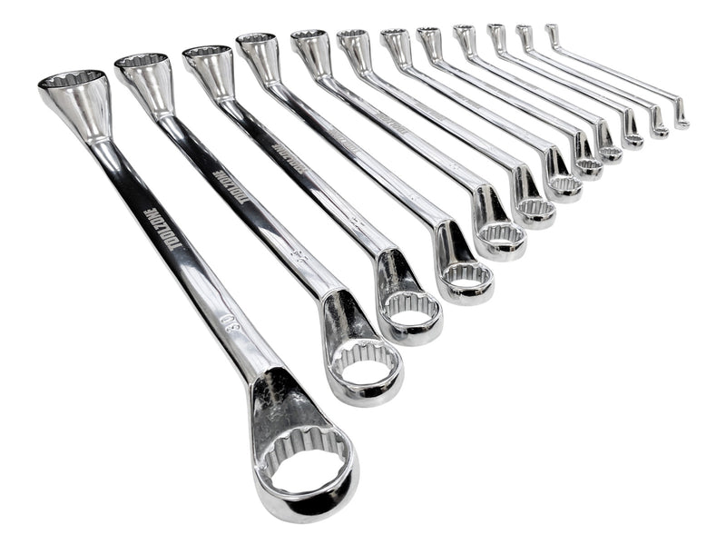 12pc Offset Ring Spanners Set Metric 6-32mm | Bi-Hexagonal 12 Point Wrenches | With Storage Roll