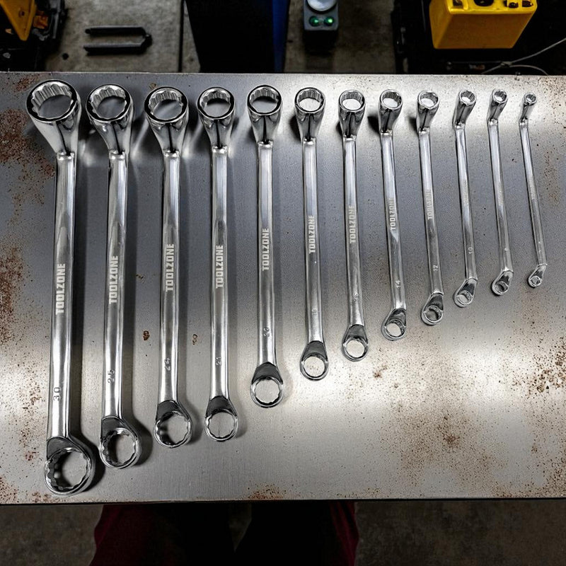 12pc Offset Ring Spanners Set Metric 6-32mm | Bi-Hexagonal 12 Point Wrenches | With Storage Roll