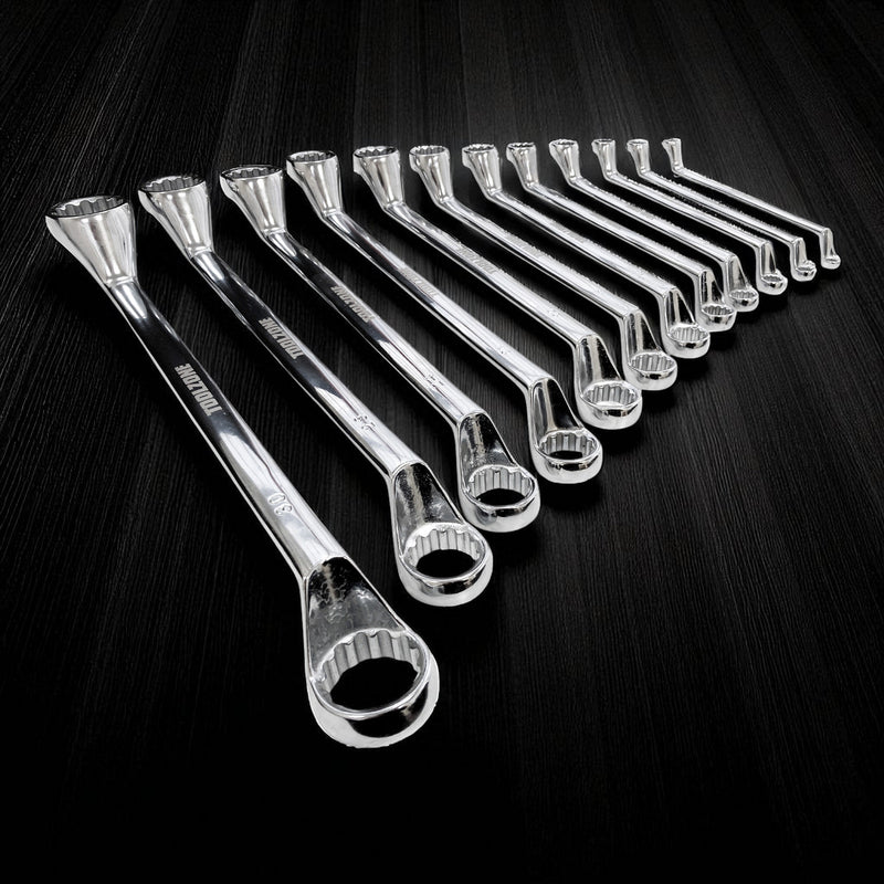 12pc Offset Ring Spanners Set Metric 6-32mm | Bi-Hexagonal 12 Point Wrenches | With Storage Roll