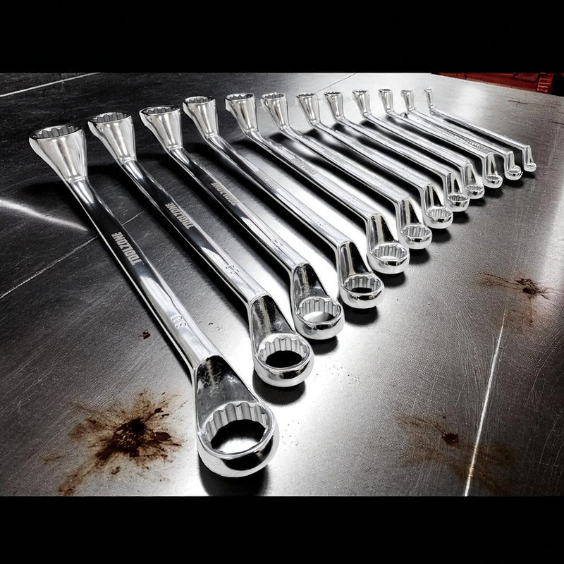 12pc Offset Ring Spanners Set Metric 6-32mm | Bi-Hexagonal 12 Point Wrenches | With Storage Roll
