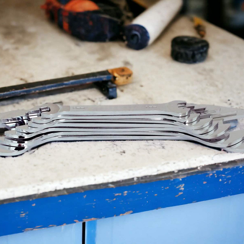 Extra Flat Spanner Set Double Open Ended 6mm-23mm Metric Wrenches -7PC