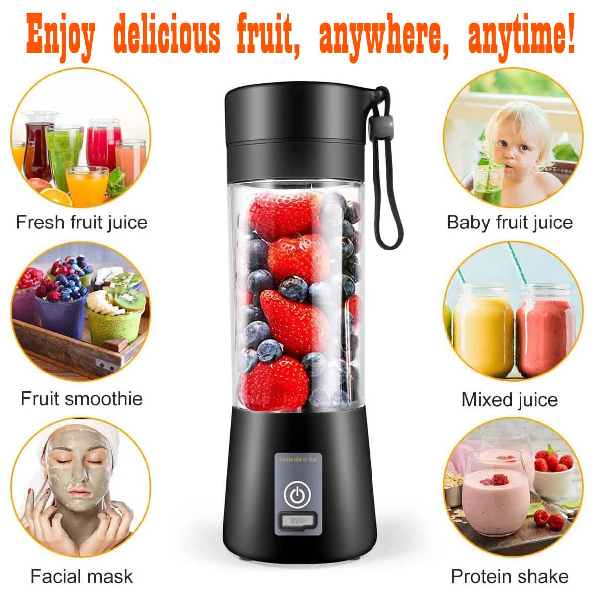 Portable Blender USB Rechargeable Juicer Fruit Smoothie Protein Shake Maker