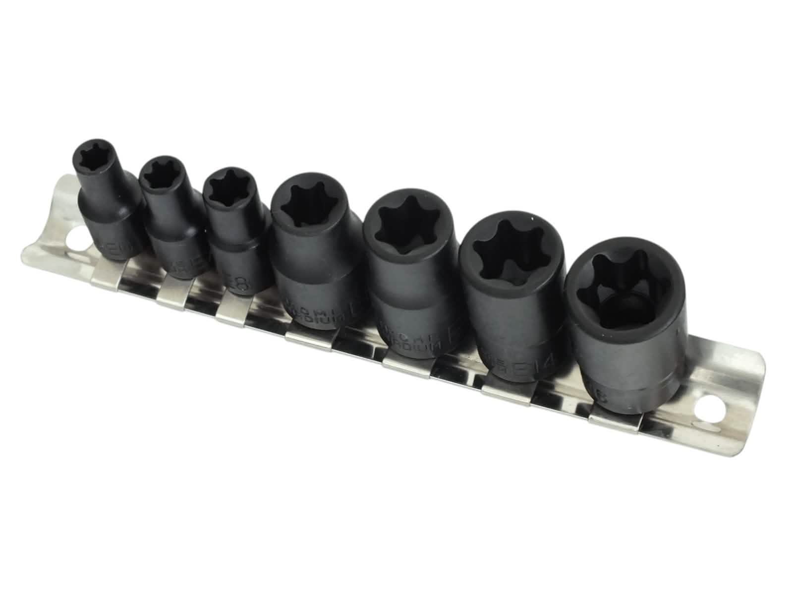 7pc Impact Torx Sockets Set Female Star + Rail | 1/4" 3/8" E6-E16 CRV Steel TX