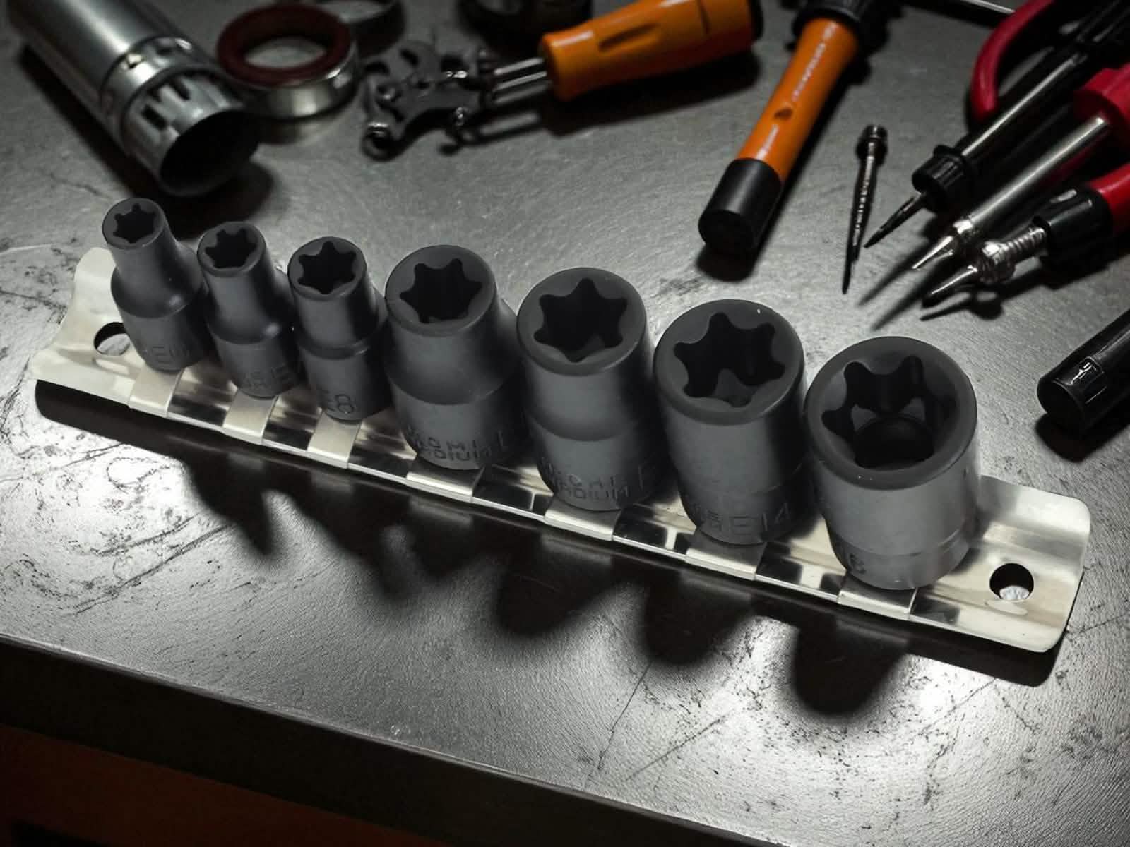 7pc Impact Torx Sockets Set Female Star + Rail | 1/4" 3/8" E6-E16 CRV Steel TX