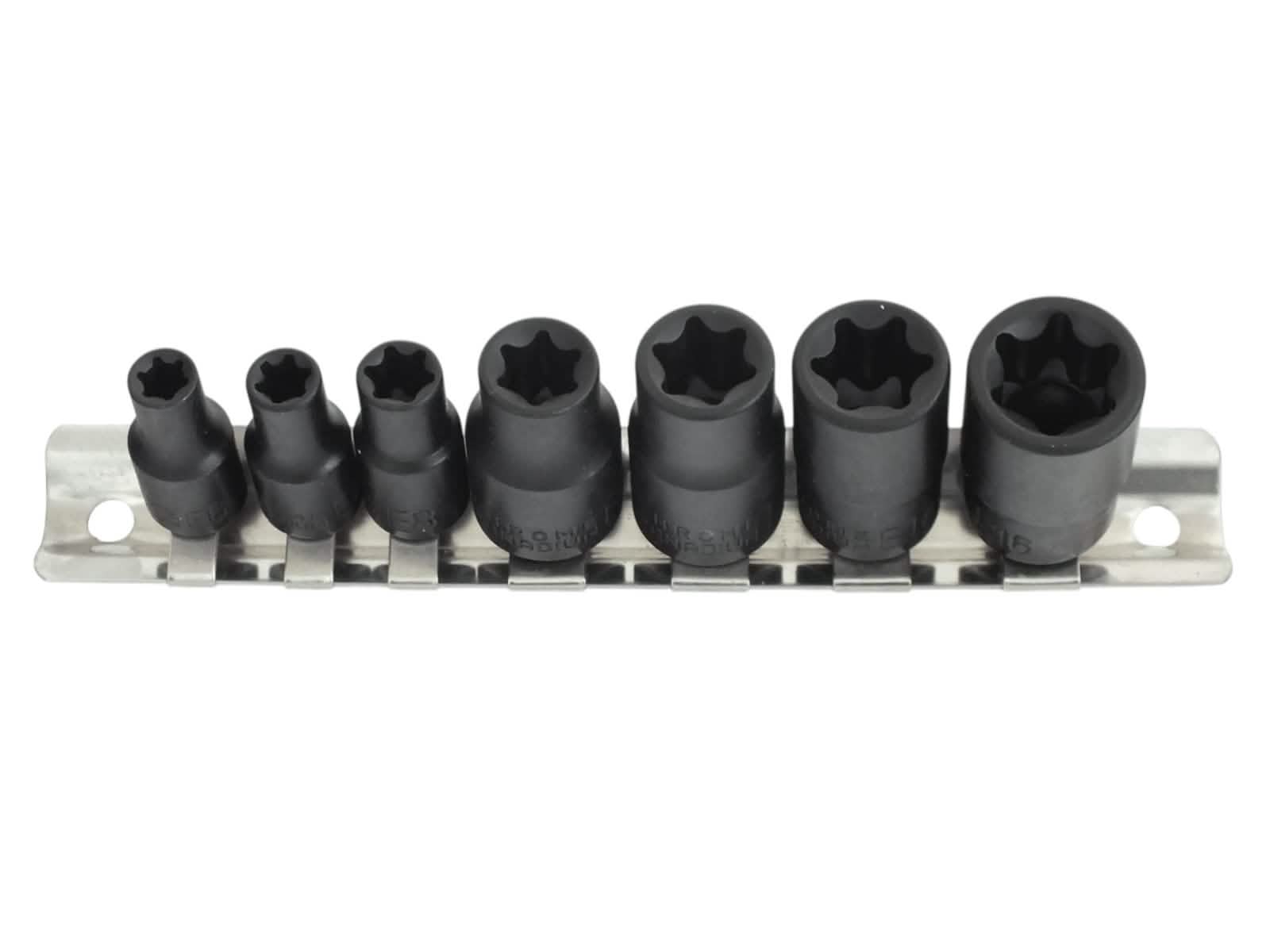 7pc Impact Torx Sockets Set Female Star + Rail | 1/4" 3/8" E6-E16 CRV Steel TX