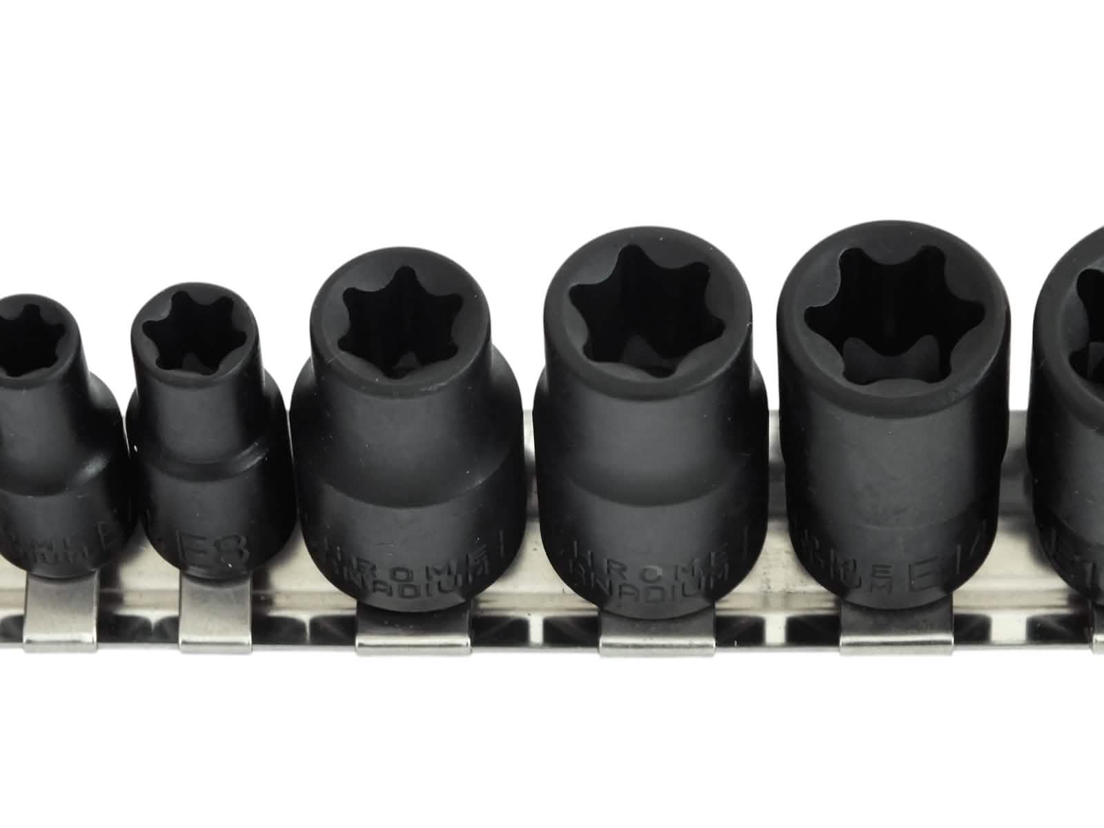 7pc Impact Torx Sockets Set Female Star + Rail | 1/4" 3/8" E6-E16 CRV Steel TX