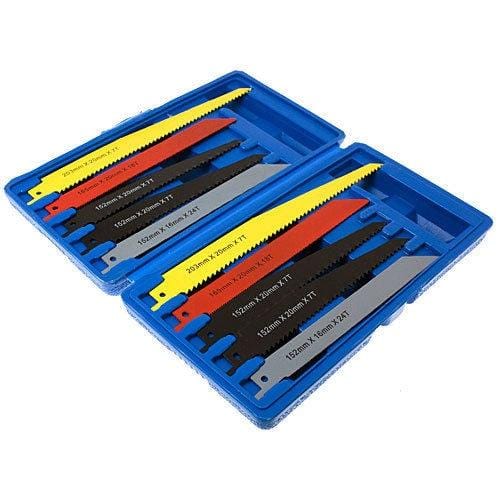 tooltime 10 Pce Reciprocating Saw Blade Set Metal & Wood Cutting Blades 1/2" Shank + Case