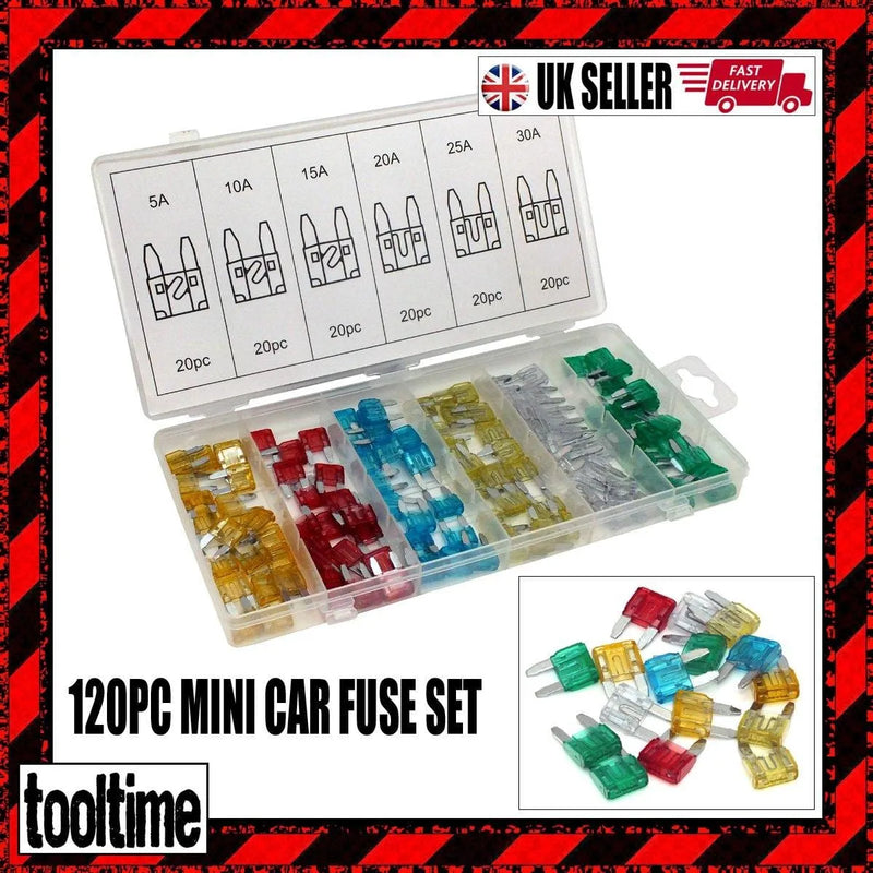 tooltime 120Pc Assorted Mini Blade Fuses Set Automotive Car Bike 5 10 15 20 25 30 Amps