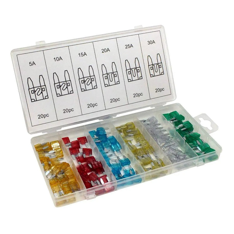 tooltime 120Pc Assorted Mini Blade Fuses Set Automotive Car Bike 5 10 15 20 25 30 Amps