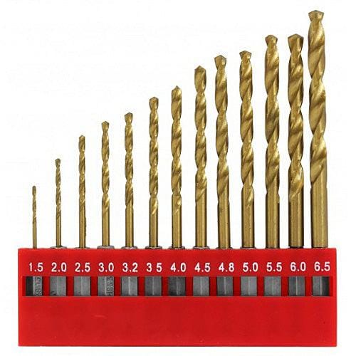 tooltime 13Pc Hss Titanium Coated Drill Bit Set With 1/4" Hex Shanks 1.5Mm - 6.5Mm Bits