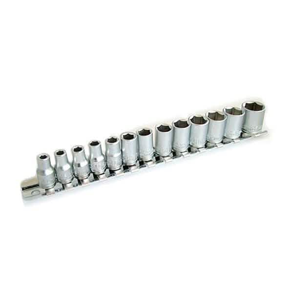 tooltime 14 Piece Chrome Vanadium 1/4" Drive Metric Socket Set On Rail