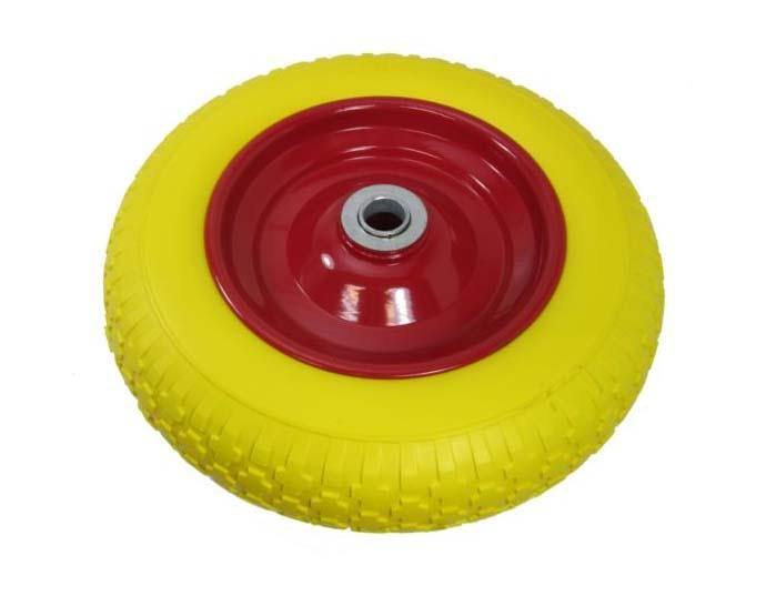tooltime 14" PU FOAM FILLED SOLID WHEELBARROW WHEEL PUNCTURE PROOF YELLOW TYRE AXLE 1"