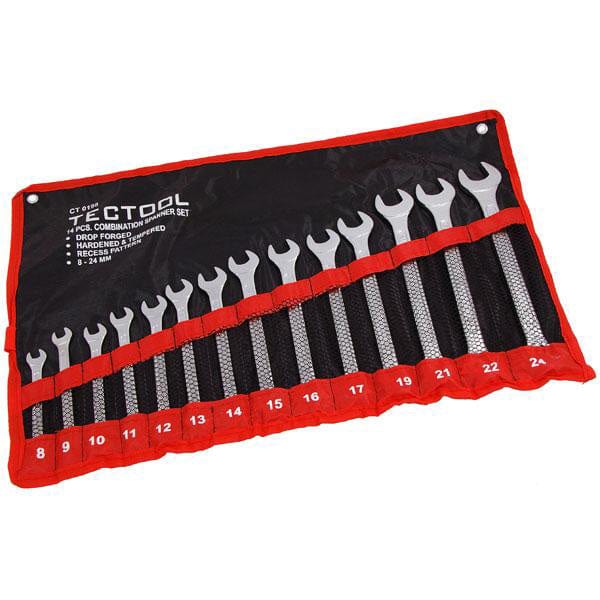tooltime 14PC METRIC COMBINATION SPANNER SET 8mm - 24mm RING & OPEN ENDED WRENCHES + ROLL