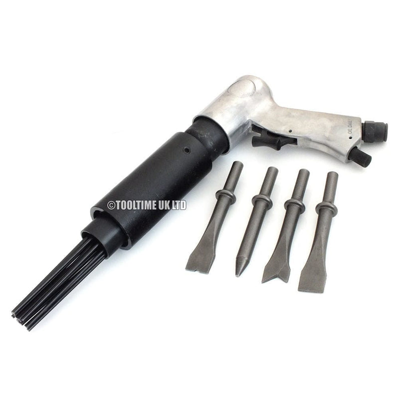 tooltime 150Mm Air Hammer Drill Gun + 4 X Chisels + 19 Needle Descaler Paint Rust Remover
