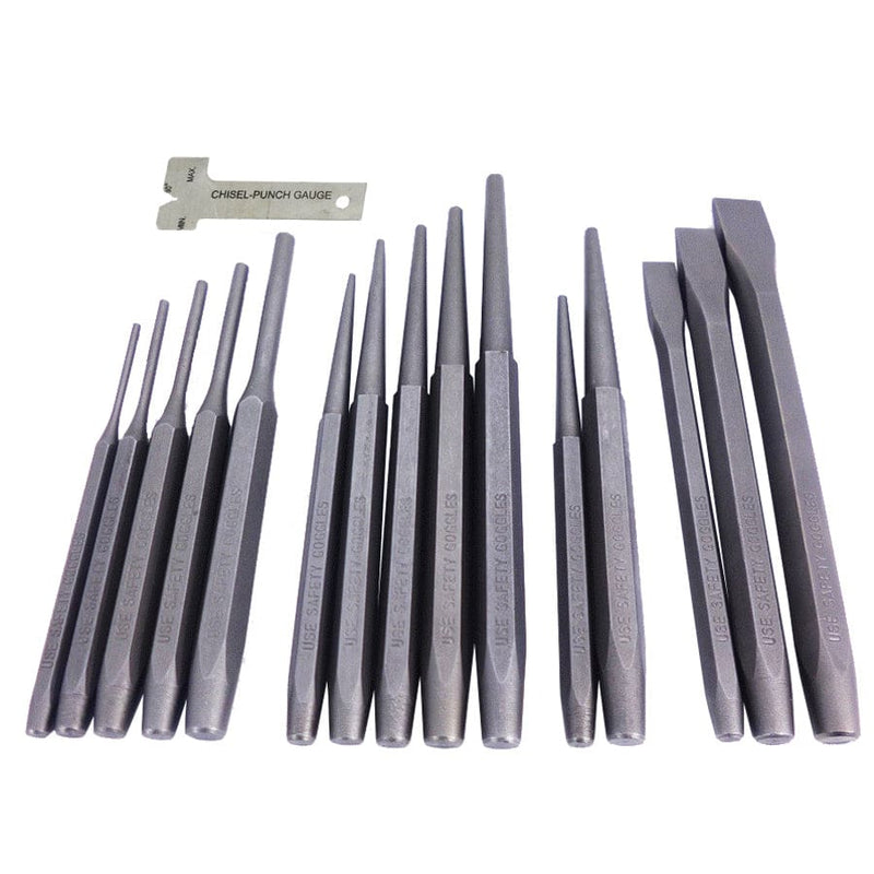tooltime 16 Piece Crv Punch & Chisel Set - Cold Chisels - Taper Pin Centre Punches
